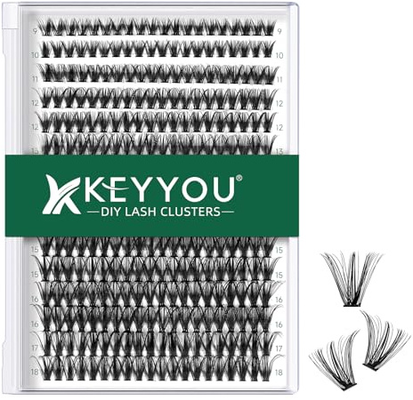 KEYYOU Wimpern Extensions 300pcs Cluster Lashes 40D C Curl 8-16Mix Einzelne Wimpern Volume Natürlich Sanft Wimpernverlängerung（40D-C-Mix）