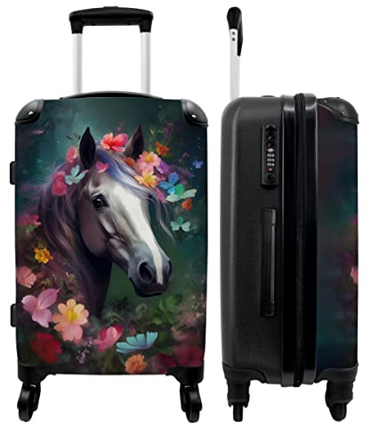 NoBoringSuitcases© Koffer groß Trolley Rollkoffer Reisekoffer mit 4 Rollen | 67x43x25 cm - Fotokoffer - Pferd - Natur - Blumen - Wald - Tiere - 90 Liter