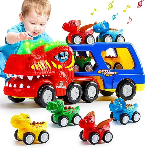 KmmiFF Toddler Toys for 2 3 4 Year Old Boys Gifts, 5-Pieces Monster Truck Toy for Kids 2-4, Dinosaur Car Toys for Boys Age 2-6, Pull Back Cars for Toddler Toy for 2 3 4 5 Year Old Girl Birthday Gifts