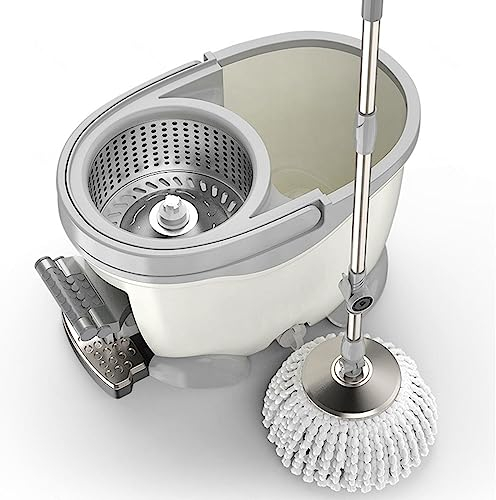 AMNOOL Juego de Trapeadores Giratorios y Balde con Sistema de Escurridor de Pedal Trapeador Húmedo/Polvo Autolimpiante Trapeador de Limpieza de Pisos Planos para Limpieza de Pisos de Baldosas