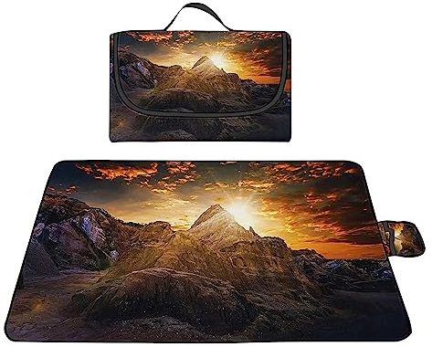 Picknickdecke 200x300cm,XXL Picknickdecke mit Wasserdichter Unterseite,Outdoor Stranddecke Sandfrei,mit Tragegriff Picnic Blanket für Camping,Strand,Familie,Konzerte Sonnenuntergang Berglandschaft