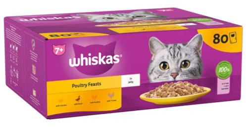 whiskas 7+ Poultry Feasts Senior Wet Cat Food Pouches in Jelly 80 × 85g Pouches