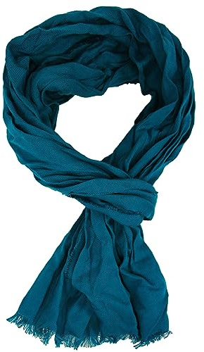 Rotfuchs Écharpe en coton pour femme - Aspect froissé - Motif uni - Bleu pétrole (fin) - Fabriquée en Allemagne, pétrole, 183 x 20 cm (L x B) (180 x 45 cm)