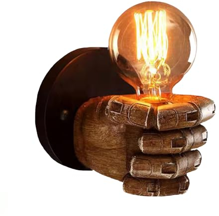 KRUIHAN Industrial Retro Fist-Shaped Wall Lights, E27 Lamp Holder,Creative Decor for Café/Bar/Home,Rustic Vintage Lamp for Living Room,Bedside,Bedroom,Loft,Hallway(Left Hand)