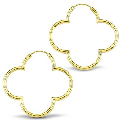 Cassini Damen Kleeblatt-Creolen Silber, 18K vergoldet oder Roségold (⌀ 25-55mm) – Hochglanzpolierte Kleeblatt-Ohrringe, große hypoallergene Creolen mit sicherem Klappverschluss, Schmuck für Frauen