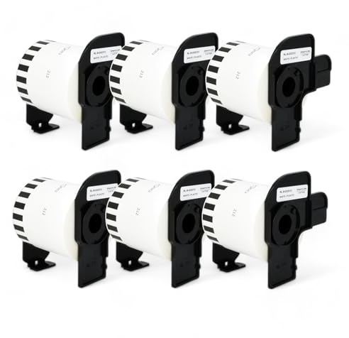 6 Rollen DK-22212 Endlos-Etiketten (62mm x 15,24m pro Rolle) Schwarz auf Weiß, Kompatibel mit Brother QL-Druckern, Thermopapier für klare Versandlabels, Adressetiketten, Bilder und Barcodes