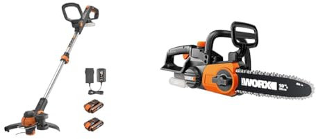 Cortabordes y perfiladora 20V Máx Worx | PowerShare | WG163E | Incluye 2 baterías 2Ah y Cargador | 30 cm & Motosierra 20V | PowerShare | WG322E.9 - Sin batería, ni Cargador | 25 cm