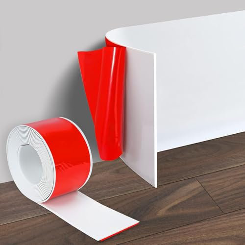 Plinthe auto-adhésive, 10 cm x 3 mètres PVC plinthe souple, plinthe flexible, plinthe décorative, plinthe coudée, facile à couper, plinthe plate pour salon, salle de bain, cuisine, blanc