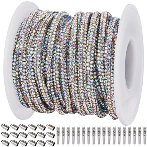 GORGECRAFT 6.25 Yards 4mm Strass-Röhrenseilbesatz Buntes Kristall-Schnurketten-Set Mit 20 faltbaren Crimp-Kordelenden Und 20 Tonnen-Endkappen DIY-Kapuzenpullover-Kordelzug Kleidung Schuhe Dekorationen