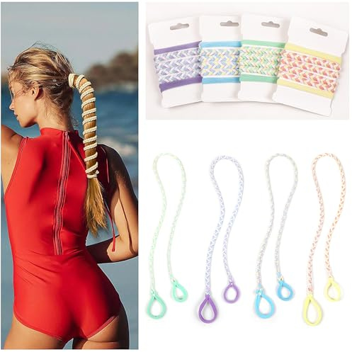 Sport Hair Ties for Women - 4 Pack Elastic Pony Tails for Gym, Braided & Swimming Sports - 30 Inch Length