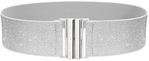 VONMELLI Breiter Elastischer Stretch Gürtel für Damen–Trimmer-Stretchgürtel, Retro Damen Taillengürtel Silber M