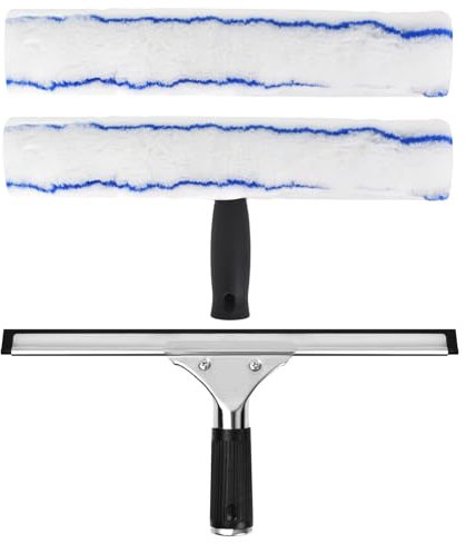 Juego de limpiacristales para ventanas, juego de limpieza de ventanas, con extractor de silicona y 3 estropajos de microfibra, para placas de cerámica, ventanas, baño, coche, cristal, limpieza