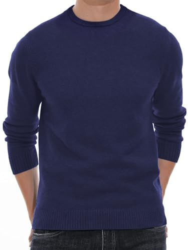 LUVCES Jersey Hombre Manga Larga Cuello Redondo de Punto Casual Clásico Invierno Cuello Alto Ropa Interior Ajustada Sólido Color Elástico Suéter Azul Marino XL