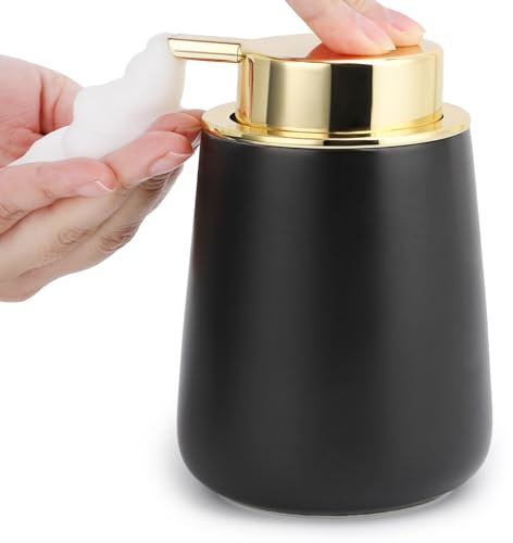 Segbeauty Seifenspender Schwarz, Schaumspender 400ml, Seifenspender Küche mit Schaumpumpe, Soap Dispenser Keramik, Schaumseifenspender für Shampoo, Duschgel, Waschmittel