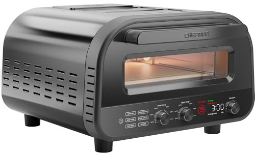 CHEFMAN Forno per pizza elettrico per interni ed esterni, forno per pizza portatile da 30 cm per napoletani, newyorkesi, corteccia fine e padella, pietra per pizza e disco pelapatate, colore nero