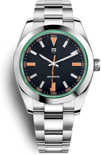 Pagani Design Uhr für Herren, Automatikuhr NH35 Uhrwerk, 100M wasserdicht, Edelstahl, Saphirglas, leuchtendes Zifferblatt, elegante & zuverlässige Zeitmesser (Silber Schwarz), silber, schwarz
