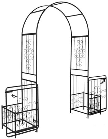 XUWEWI Garden Arch Metal Garden Arch With Planter Boxes And Gate Elegant Wedding Climbing Plants Garden Arbor Arch W/Gate, Backyard For Climbing Plants
