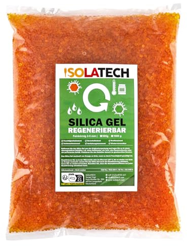 ISOLATECH Silica Gel Bolsa 1,8kg Naranja a Verde | Desecante regenerable, Perlas 2-5mm, Apto también como secador de filamento, Deshumidificador de gel de sílice