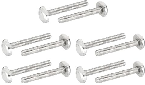 PATIKIL 10 Stück 304 Edelstahl Hammerkopfschrauben M6 x 45mm, Drop-in Hammerkopf Gewindeschrauben Set für T Schiene Führungsschiene Montageschiene Gleitschiene Holzwerkzeug Klemme, Silber