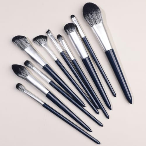 Nvzi Makeupborstset 10 st premium syntetiska foundation pulver concealers ögonskuggor rouge makeupborstar, Nvay blå (A05)