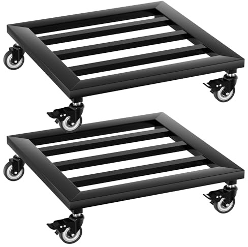 QEENTOE 2 Stück Pflanzenroller Metall Blumenroller mit Rädern Pflanzen Untersetzer für Außenbereich & Innenbereich Pflanze Caddy Pflanze Roller Basis Metall-Pflanzenständer - Tragkraft 60 KG