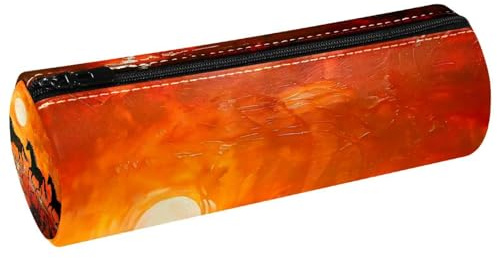 VAPOKF Trousse à crayons en cuir synthétique avec imprimé cheval au lever du soleil sur la mer, trousse de maquillage pour femmes, filles, garçons, enfants, fournitures scolaires et de bureau