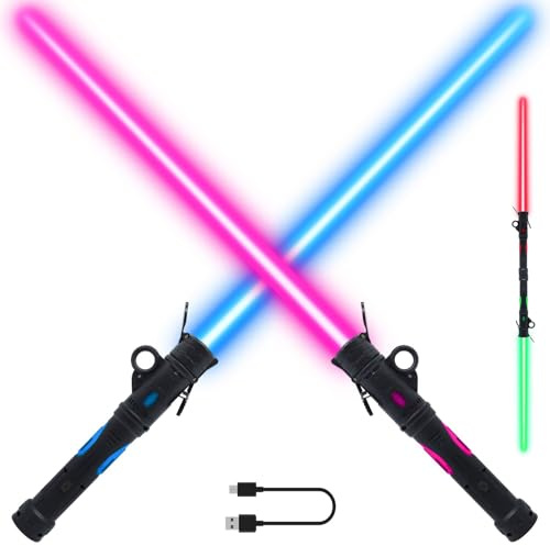 Light Sword Toy for Kids, LED Dual Light Sabers with FX Sound Rechargeable Light Sword Set for Galaxy War Fighter Warriors, Halloween Dress Up Party Kid Gift, Christmas Birthday Present (2 Pack)