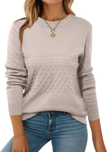 Zeagoo Womens Sweaters Long Sleeve Tops Crew Neck Knit Pullover Sweaters Fall Fashion 2026 Dressy Casual Clothes Apricot M