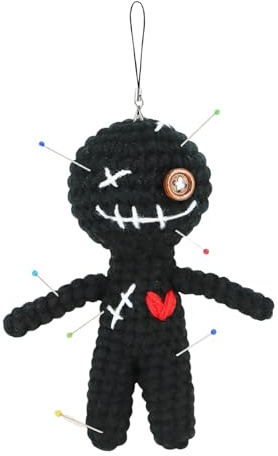Rubu22a Funny Voodoo Doll with Needles, Large, 12 cm, Office Gift for Colleagues, Friends, Funny Gifts, Voodoo Doll for Relaxing, Stress Relief, Black (Schwarz*2)