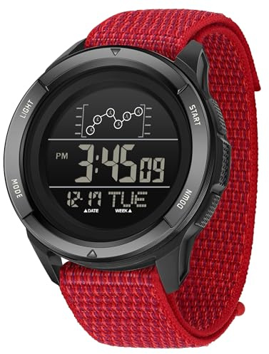 findtime Montre militaire numérique étanche pour homme avec chronomètre, alarme, calendrier, bracelet en nylon, Rouge