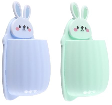 Enwye 2 Pezzi Portaspazzolino da Denti a Forma di Coniglio dei Cartoni Animati, da Parete, per Organizer da Bagno Adesivo per spazzolino, dentifricio, Rasoio, pettini