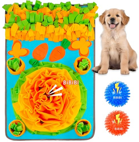 KVEXLIM Snuffle Mat for Dogs - Interactive Dog Feeding Mat with Squeaky Center & 2 Spikey Balls | Mental Enrichment Toy for Small, Medium, Large Dogs | Slow Feeder, Machine Washable, Non-Slip Base