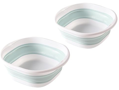 2pcs Faltbare Waschschüssel,Faltbares Waschbecken,Massage Fußbad Eimer,für Camping,Wäschewaschen, Gemüsewaschen,Kompakter und Strapazierfähiger Badezimmer Küchen Organizer (Blau)