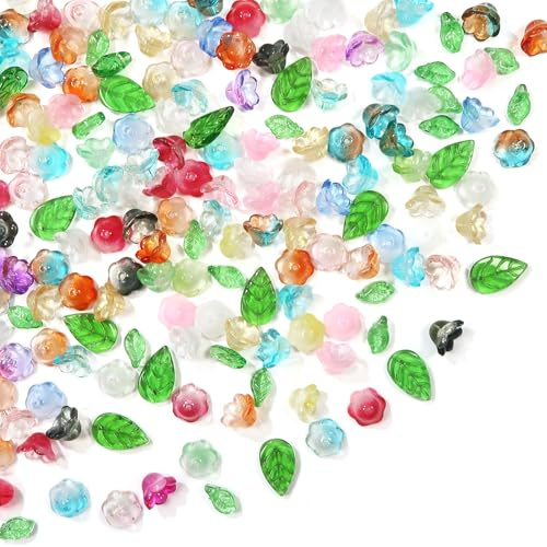 TOAOB 240pcs Glass Bellflower Beads 12mm Mixed Color Trumpet Flower Leaves | Loose Glass Beads with Hole, Jewelry Making, DIY Beading Projects, Necklaces Bracelets Earrings