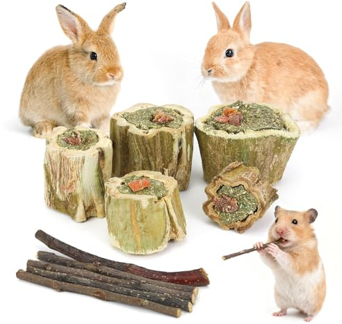 Kaninchen Kauspielzeug für Zähne,Kaninchen Papaya Holz Snack Zahnpflege Molar Apfelholzstäbchen Kauspielzeug für Kaninchen, Meerschweinchen, Hamster, Chinchilla, Zwergkaninchen (100g, Obst Gemüse)