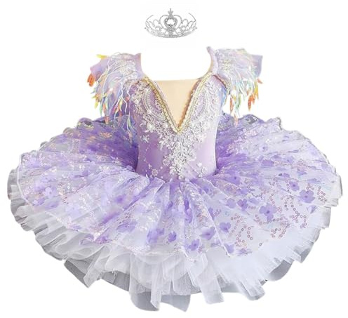 Body per Bambine Gonna Costume da Ballerina tutù da Balletto, Abito da Principessa tutù Classico a Pancake,Viola,150