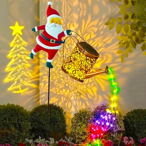 Christmas Decorations Outdoor - Solar Giesskanne Garten Mit Lichterkette Und Weihnachtsmann-StäNder |wasserdichte Led Giesskanne Garten Solar- Gartendeko FüR Wege, Hof Und Terrasse