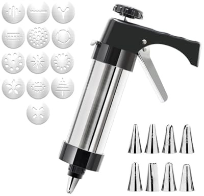 Swanwish Cookie Press Gun Kit with 13 Discs, 8 Icing Nozzles