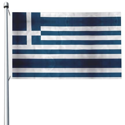 Drapeau grec imprimé double face, 0,9 x 1,5 m, léger et résistant aux couleurs avec boutonnières, idéal pour les fêtes en plein air et les jardins.