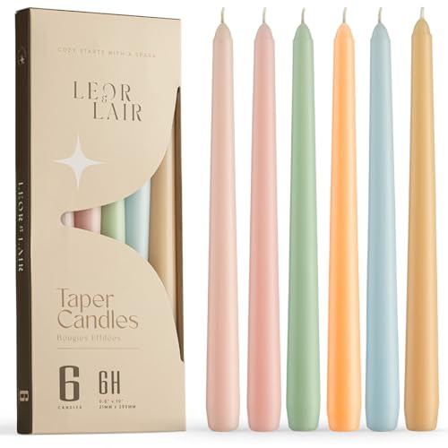 Leor & Lair Pastel Taper Candles 6 Pack - 10 Decorative Tall Candle Sticks with 6 Hour Burn Time - Pastel Candlesticks for Easter Decorations, Wedding & Party Table Decor