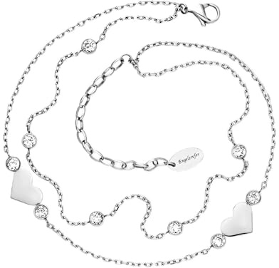 Engelsrufer Fußkette „Heart Moonlight“ Damen Silber | Edelstahl | Herz Anhänger mit Zirkonia | 22+5 cm verstellbar | Eleganter Sommerschmuck