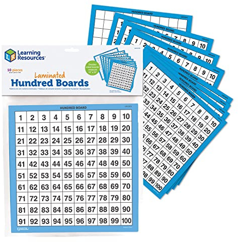 Learning Resources Laminated Hundred Boards - 10 Pieces Dry-Erase Counting Aid, Teaching Supplies, Math Boards for Kids