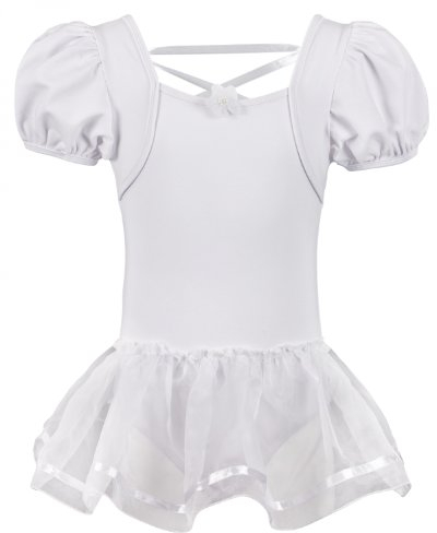 Ballettanzug Anita mit Puffärmeln und Röckchen, weiß, Größe:164/170