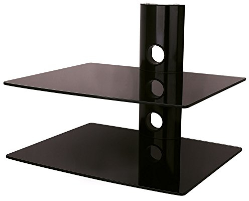 NEG HiFi-Regal Suspender 502B HiFi-Rack Konsolen-Rack Wandregal schwebend (schwarz) mit 2 großen Glas-Ablagen (schwarz) und Kabelmanagement-System