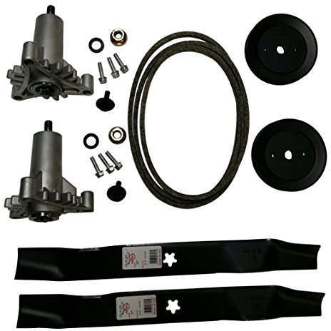 Mr mower Parts Deck Rebuild Kit for Craftan Poulan Husqvarna included 2 Heavy Duty Spindles 130794, 2 Mulcher Blades 134149, 2 Riemenscheiben 173436, Deck Belt 144959 955