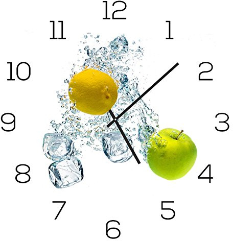 levandeo väggklocka av glas 30 x 30 cm klocka som glasbild kök citron äpple frukt isbitsfärg