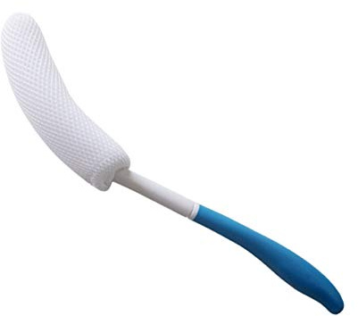 MagiDeal Vinyl Quote Me Long Anti-Slip Curve Handled Bath Body Brush, Easy Reach for Seniors, Suitable for Elderly/Pregnant Aid Bathing & Shower, Blue, 15.35