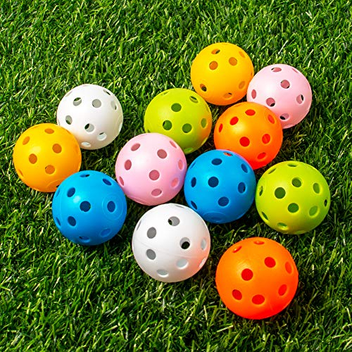 THIODOON Golf Practice Ball Air Flow Hollow Practice Golf Balls 40mm Plastic Golf Balls for Swing Practice Driving Range Home Outdoor Golf Games for Adults 12 Pack