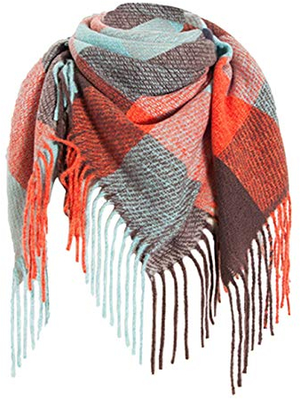 Jacyren Damen Schal Kariert übergroßer Quadratisch Deckenschal Herbstschal Winterschal Karo Tartan Streifen Plaid Muster XXL Oversized Fransen Poncho 40+ Farben Stil XXL Schals (Schal A17)
