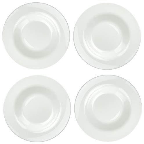 Lot de 4 assiettes à pizza de 32 cm ou assiettes à pâtes de 28,5 cm - En blanc ou noir - Lot de 2, 4 ou 6 - Passe au lave-vaisselle et au micro-ondes (pâtes, diamètre 28,5 cm - Blanc, 4 pièces)
